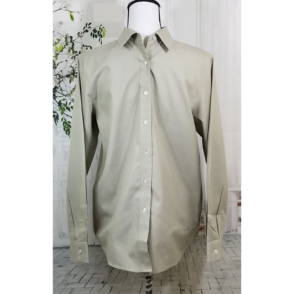Orvis wrinkle free button down shirt olive L 14 16